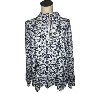 Croft & Barrow NWOT Women’s Blue Medallion Quarter Zip Pullover Top Size Large